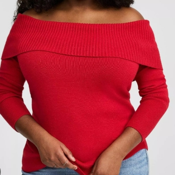 Ali Miles (Size 3X) Red Textured Print Cowlneck/Off-the-Shoulder Top (NEW-NWT) - Picture 1 of 13